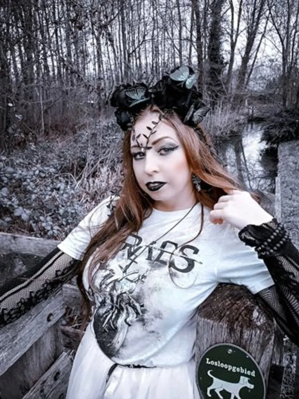 Gothic Floral Headpiece with Butterfly Dark Fairy Crown for Women Witch